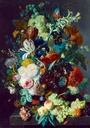 Stilleven met bloemen en fruit