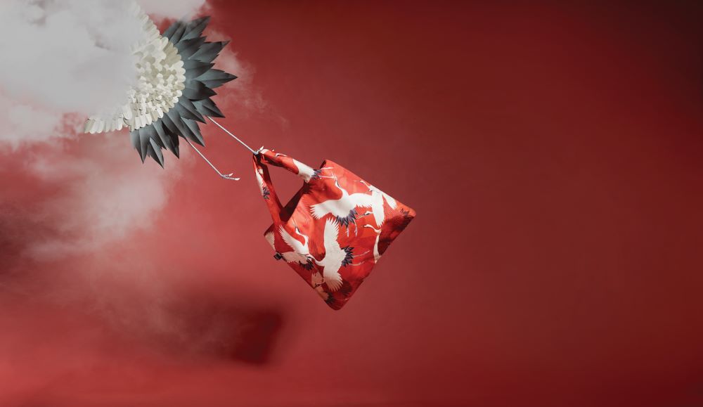 Woman's Haori with White and Red Cranes