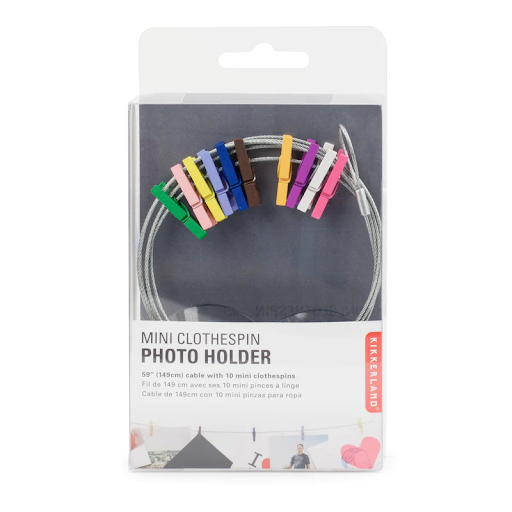 Postkaartdraad met 10 Multicolor mini wasknijpers