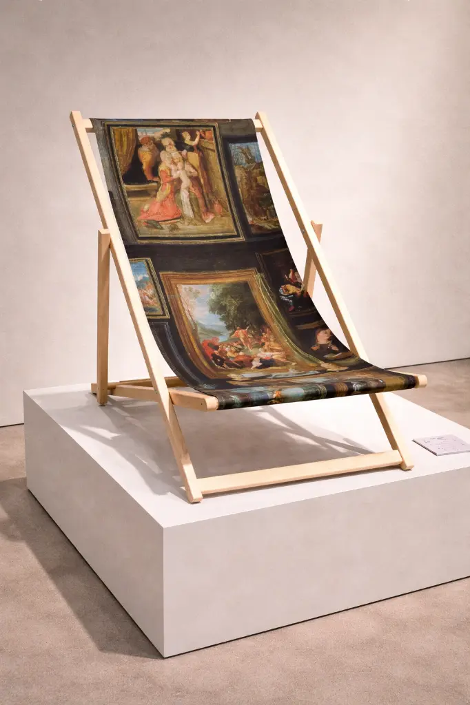 Barokke stoelen in moderne galerij.webp
