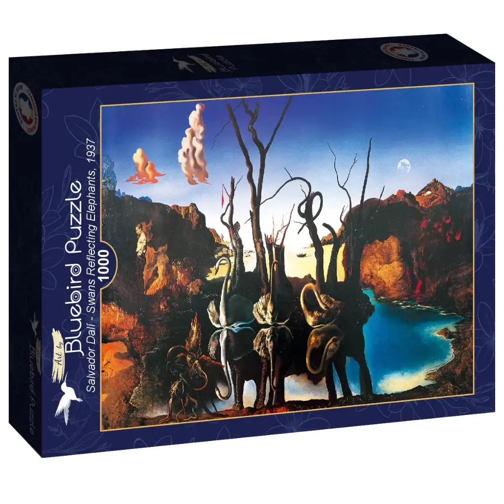 Zwanen die olifanten weerspiegelen