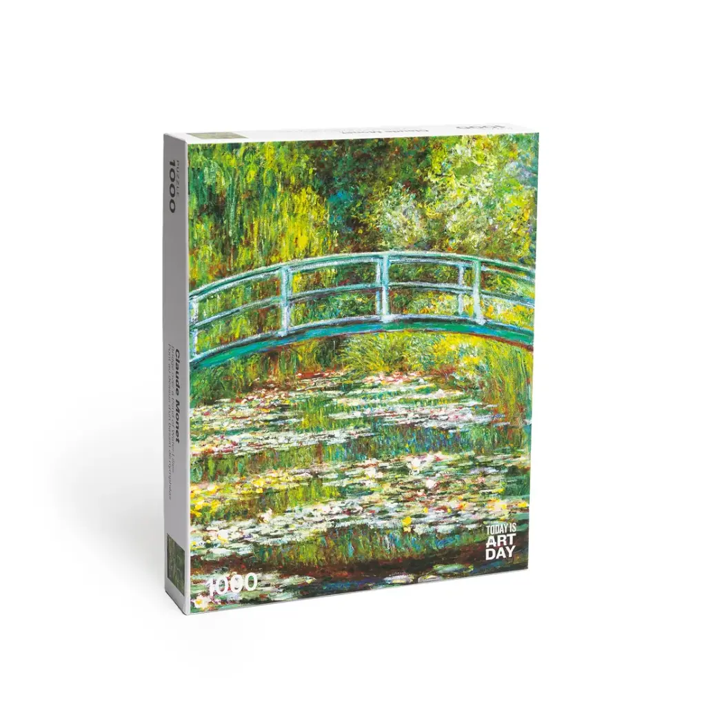 Brug over een vijver met waterlelies