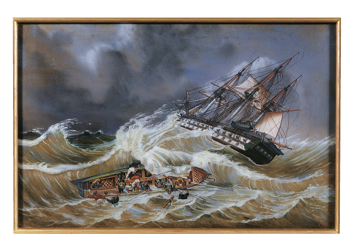 De kentering van een sloep van het linieschip 'Algésiras'