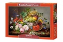 Stilleven met bloemen en fruitmand
