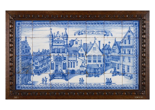 Tegeltableau met de voorstelling van het oude stadhuis van Antwerpen in 1561