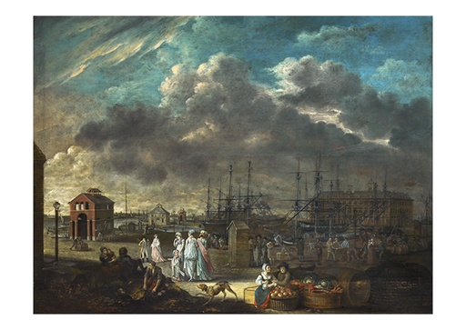 Gezicht op het Bonapartedok en het Oosters huis