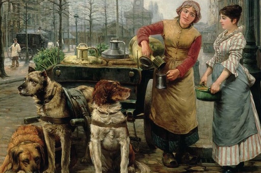 [MAGMELK] Melkboerin met hondenkar op de Keyserlei