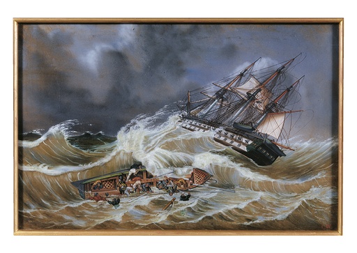 De kentering van een sloep van het linieschip 'Algésiras'