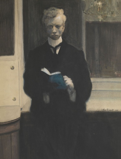 Zelfportret met blauw schetsboek