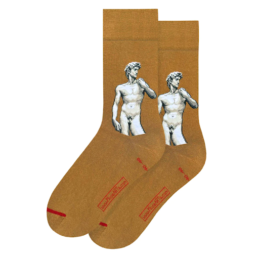 Gipsen afgietsel van Michelangelo's David en vijgenblad