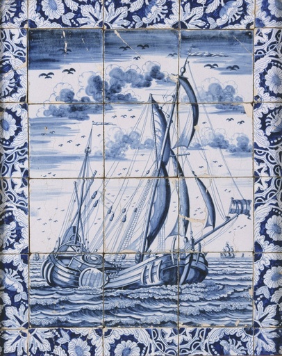 Tegeltableau van een schip zeilend in de wind