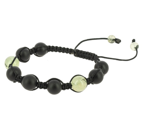 [BI295] Zwarte Onyx & Prehniet Shambala-armband