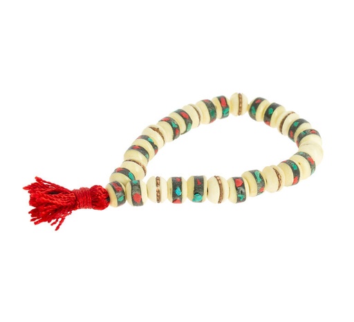 [MR031] Witte Bone mala armband met inleg