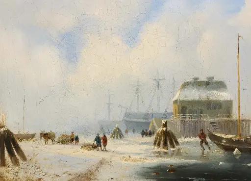 Wintergezicht op haven (detail)