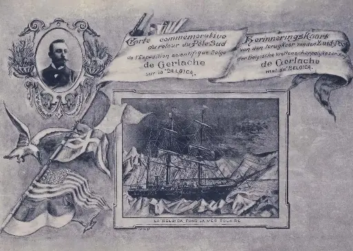 Herinneringskaart van de terugkeer van den Zuid-Pool der Belgische wettenschappelijke zending de Gerlache met de Belgica