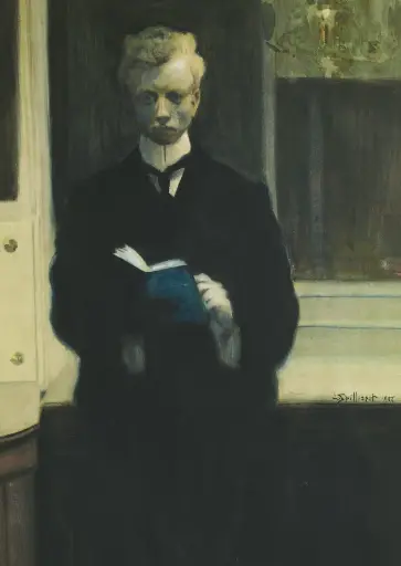 Zelfportret met blauw schetsboek